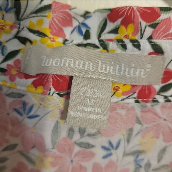 Woman Within Dainty Pink Yellow Floral Half Button Blouse, Plus Size 1X NEW - Picture 4 of 6